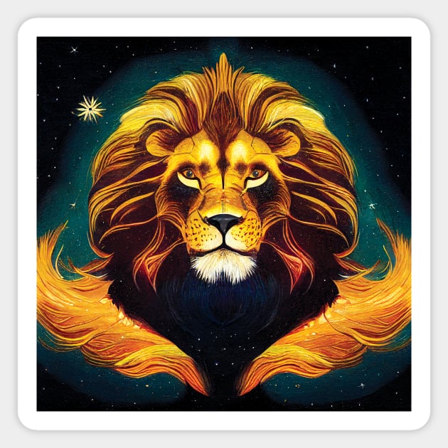 Majestic Lion in the Night Sky Art Sticker by Geminiartstudio